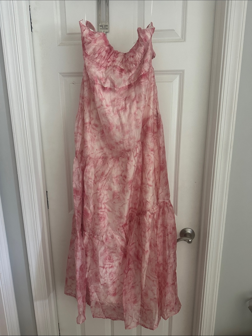 Fortunate One Light Pink Floral Ruffle-Trim Maxi Dress